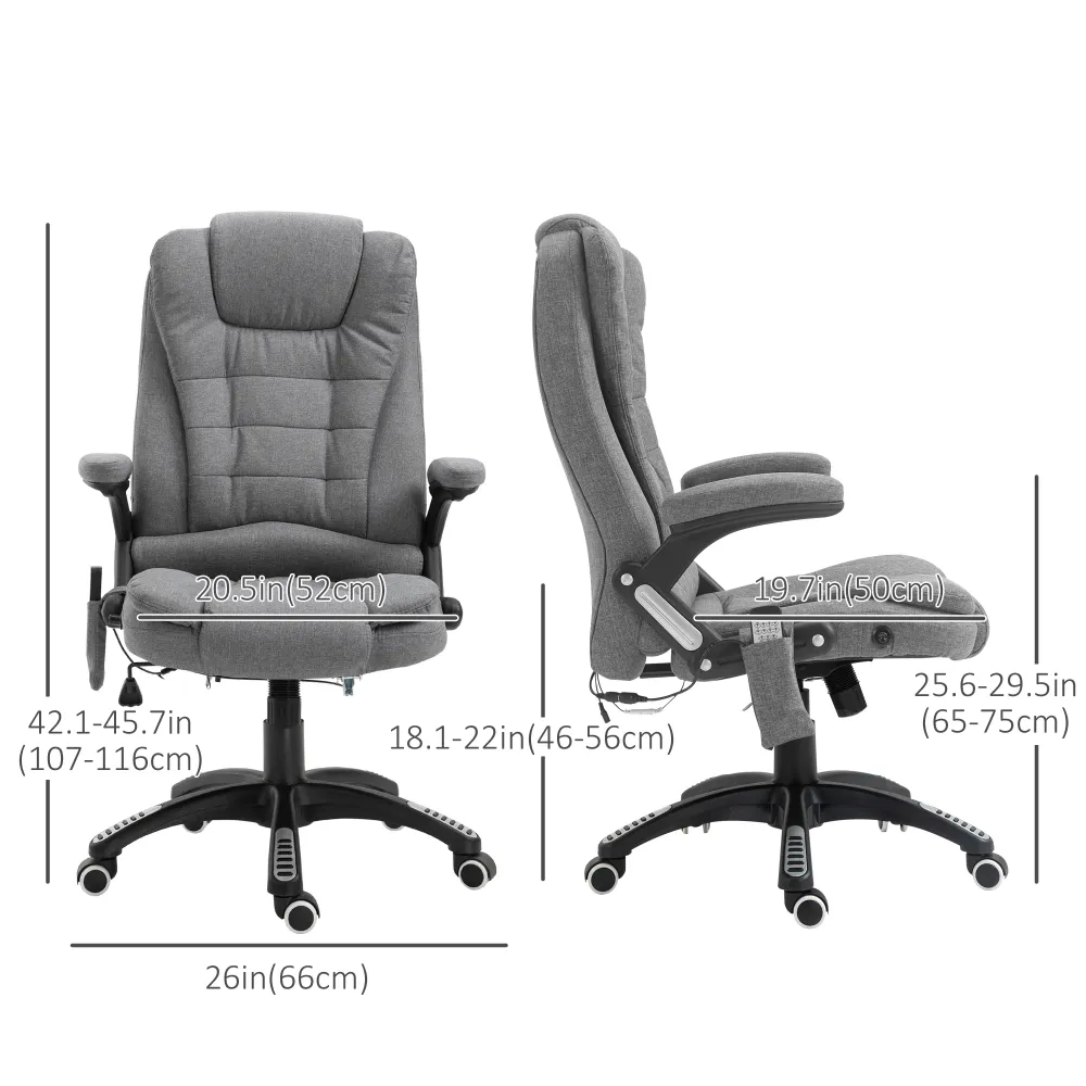 Fauteuil de bureau à massage vibrant 6 points, gris Aosom