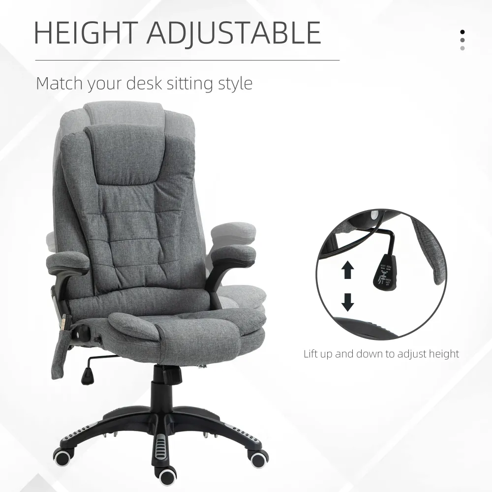 Fauteuil de bureau à massage vibrant 6 points, gris Aosom