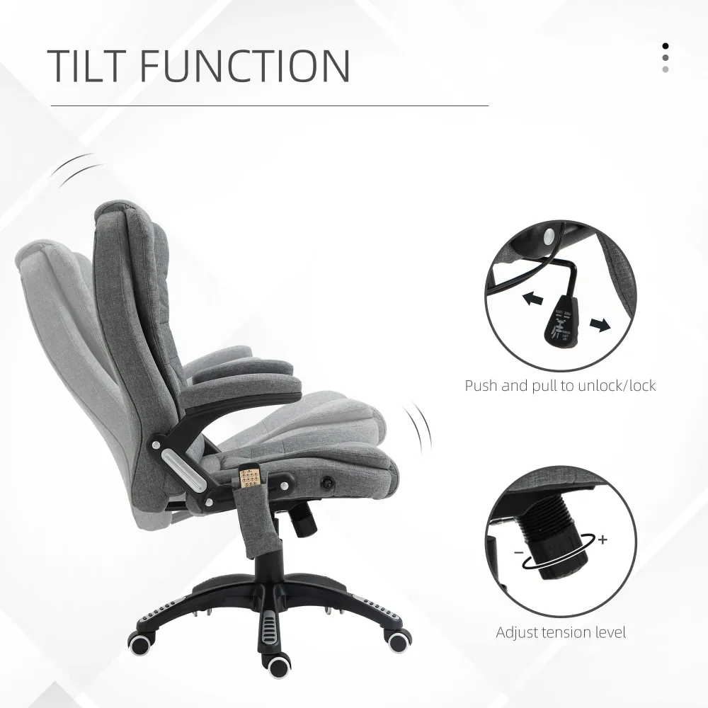 Fauteuil de bureau à massage vibrant 6 points, gris Aosom