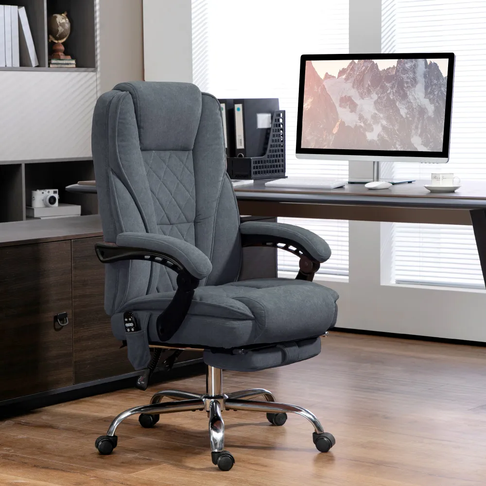Fauteuil de bureau massant avec hauteur réglable et repose-pieds, gris foncé Aosom