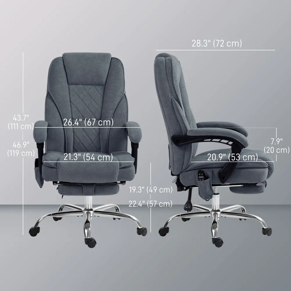 Fauteuil de bureau massant avec hauteur réglable et repose-pieds, gris foncé Aosom