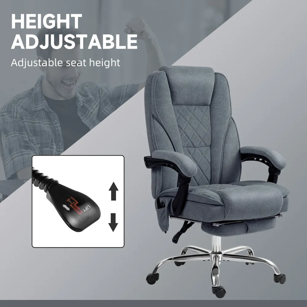 Fauteuil de bureau massant avec hauteur réglable et repose-pieds, gris foncé Aosom