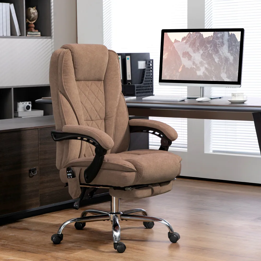 Fauteuil de bureau massant avec hauteur réglable et repose-pieds, marron Aosom