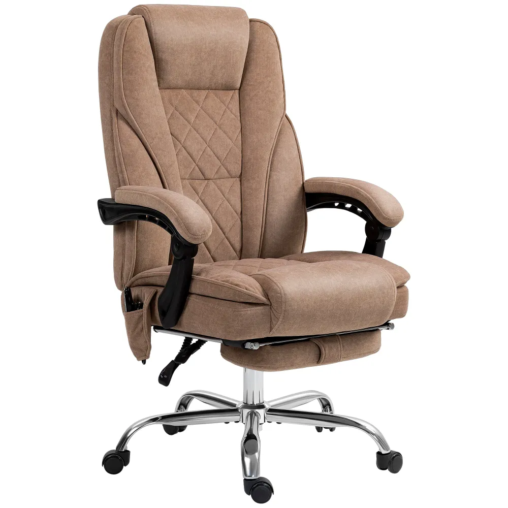 Fauteuil de bureau massant avec hauteur réglable et repose-pieds, marron Aosom