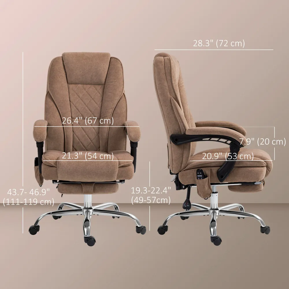 Fauteuil de bureau massant avec hauteur réglable et repose-pieds, marron Aosom