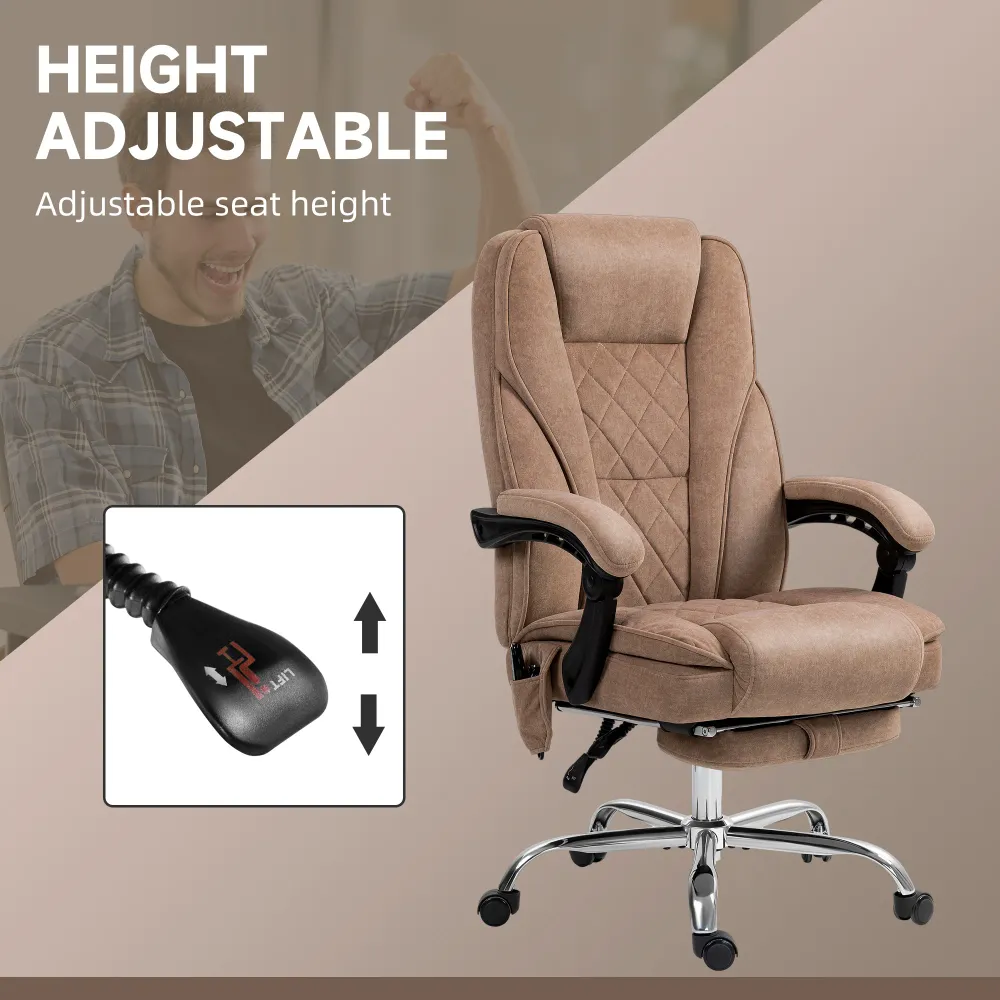 Fauteuil de bureau massant avec hauteur réglable et repose-pieds, marron Aosom