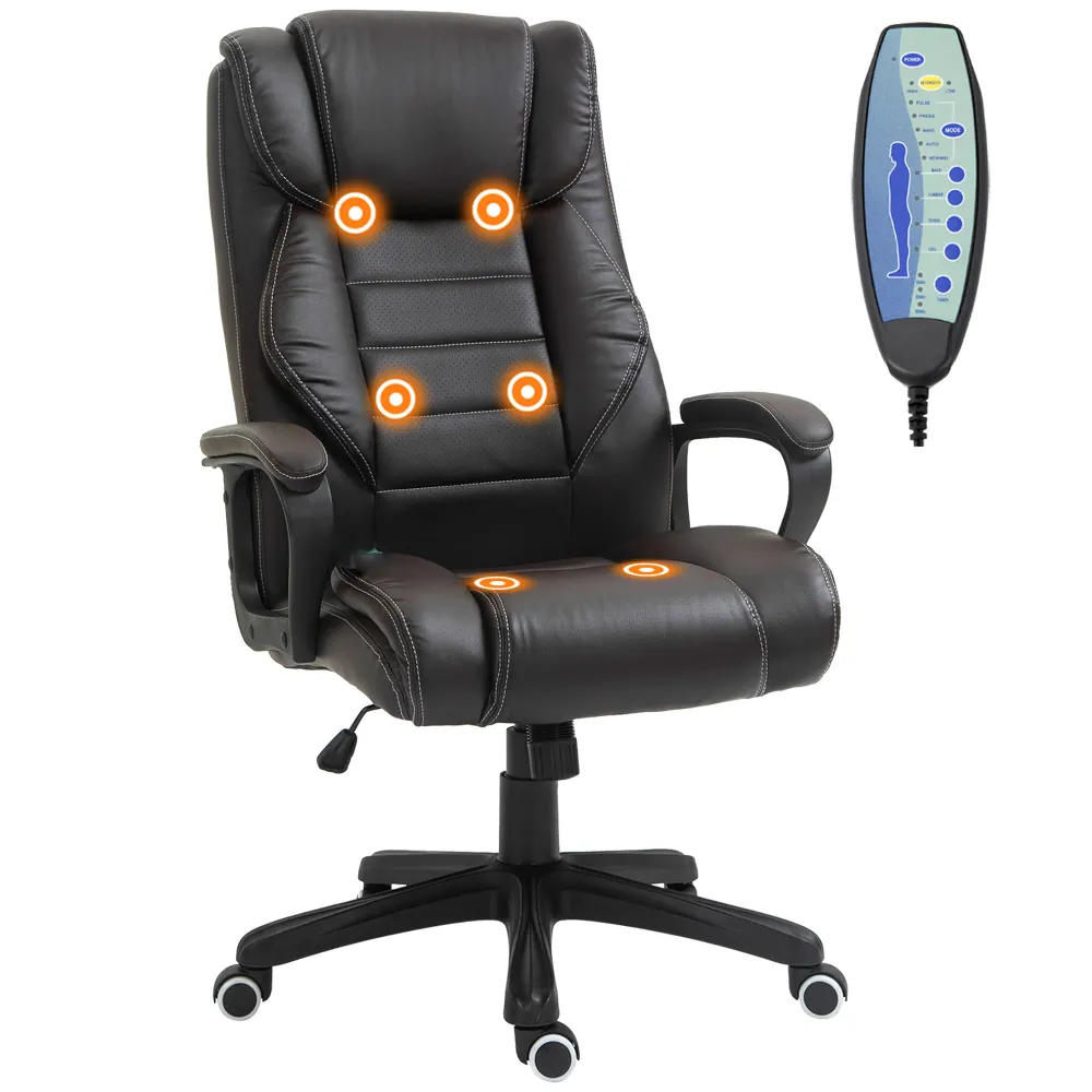 Fauteuil de bureau massant avec vibration à 6 points, marron Aosom