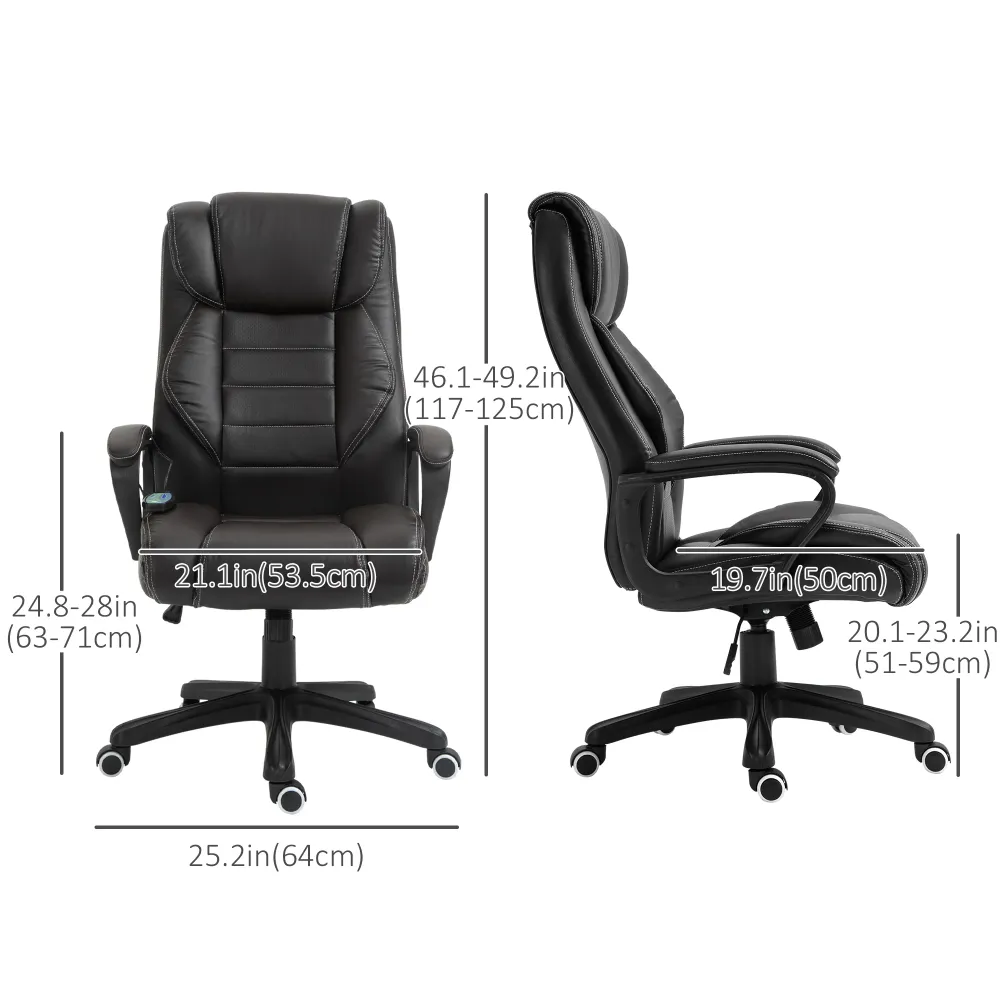 Fauteuil de bureau massant avec vibration à 6 points, marron Aosom
