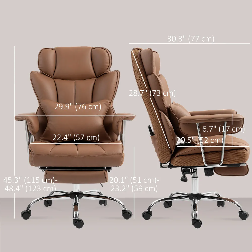Fauteuil de bureau massant avec vibration à 6 points, marron Aosom