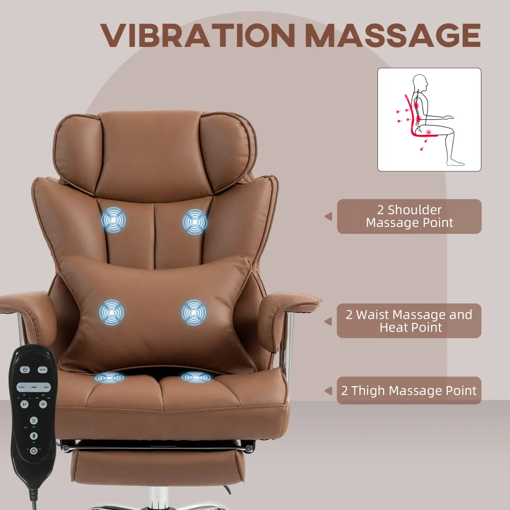 Fauteuil de bureau massant avec vibration à 6 points, marron Aosom