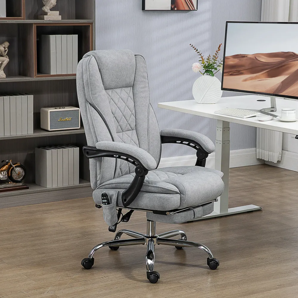 Fauteuil de bureau massant chauffant avec hauteur réglable et repose-pieds, gris Aosom