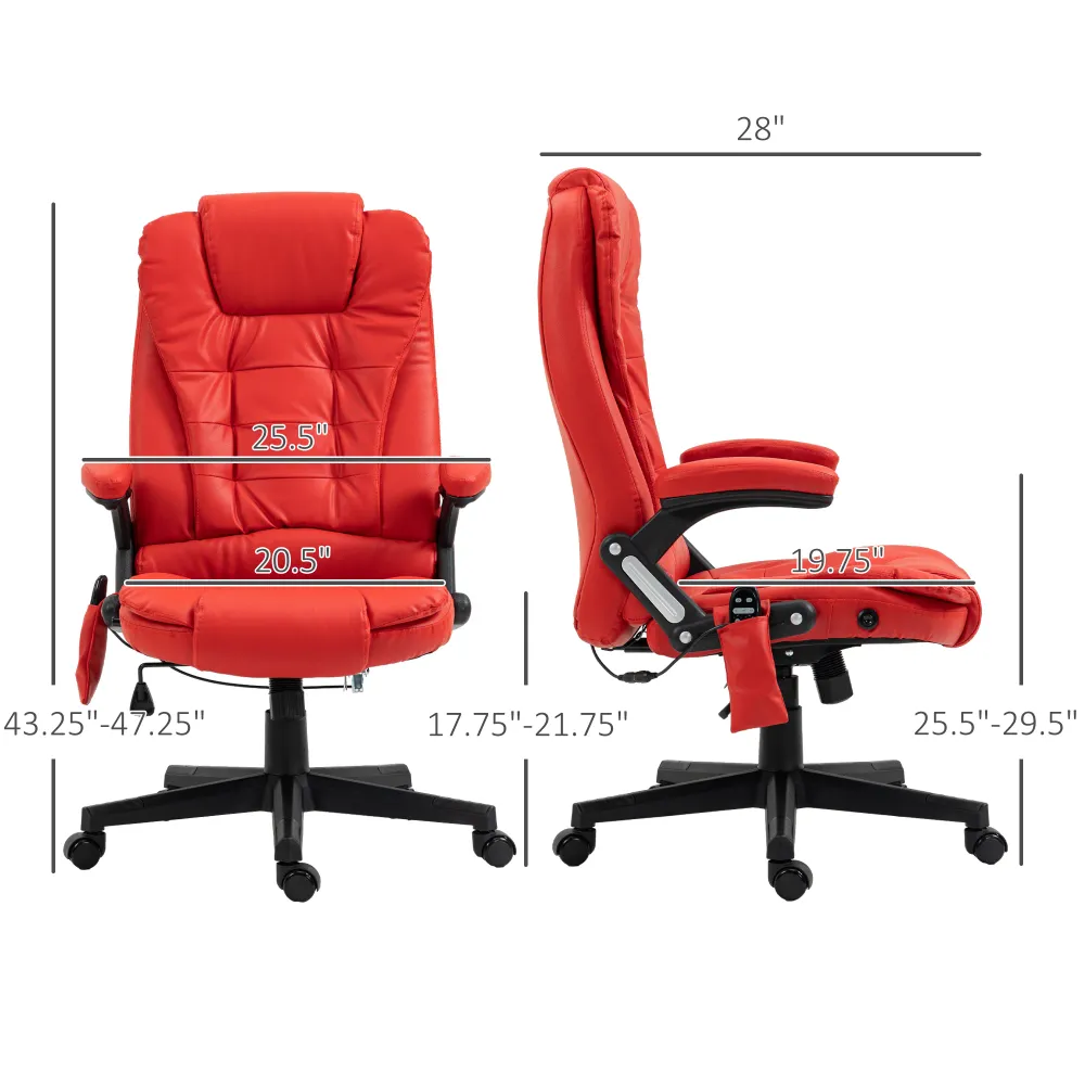 Fauteuil de bureau massant, chauffant et réglable en similicuir Aosom