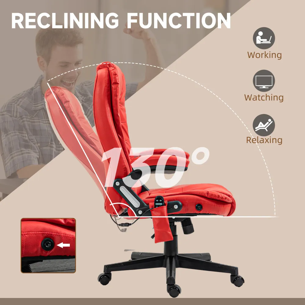Fauteuil de bureau massant, chauffant et réglable en similicuir Aosom