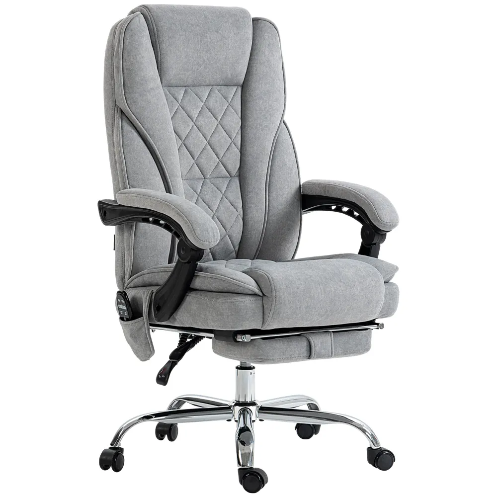 Fauteuil de bureau massant inclinable avec hauteur réglable et repose-pieds, gris Aosom