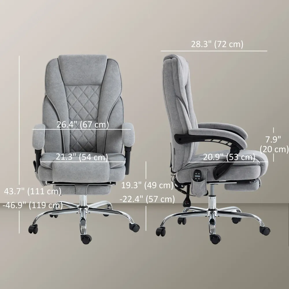 Fauteuil de bureau massant inclinable avec hauteur réglable et repose-pieds, gris Aosom