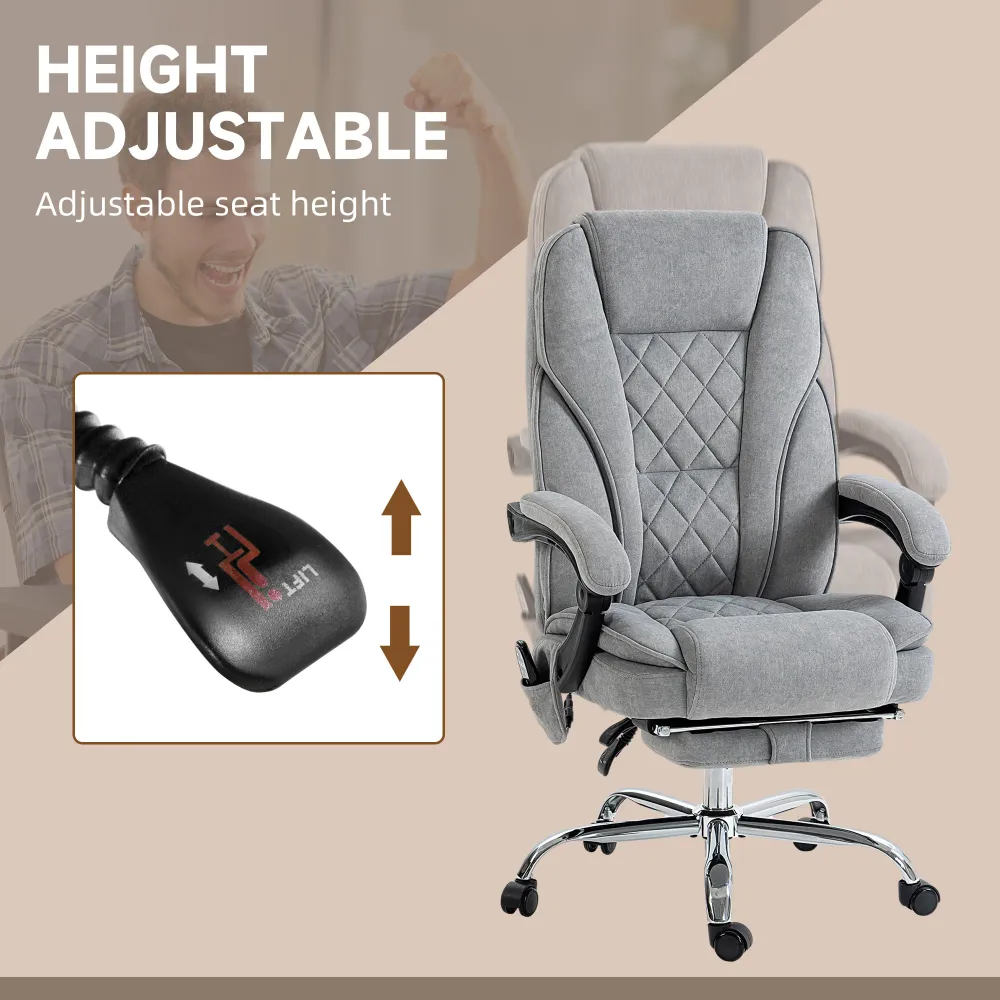 Fauteuil de bureau massant inclinable avec hauteur réglable et repose-pieds, gris Aosom
