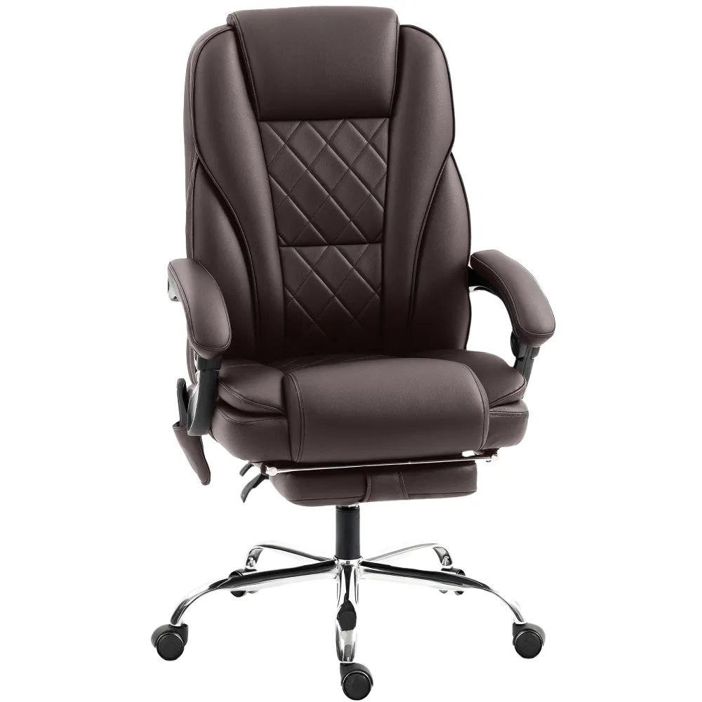 Fauteuil de bureau massant inclinable avec hauteur réglable et repose-pieds, marron foncé Aosom