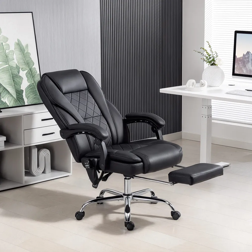 Fauteuil de bureau massant inclinable avec hauteur réglable et repose-pieds, noir Aosom