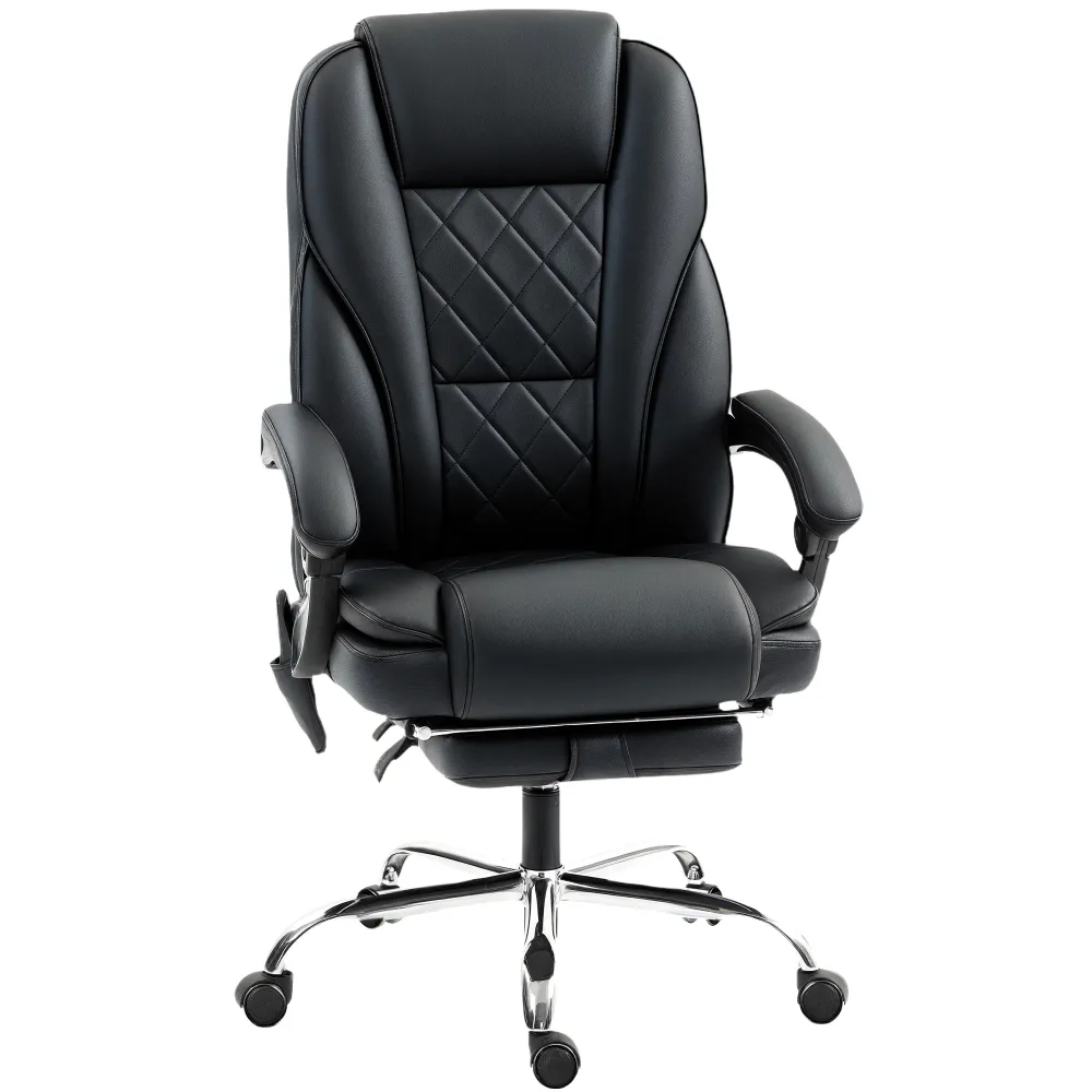 Fauteuil de bureau massant inclinable avec hauteur réglable et repose-pieds, noir Aosom