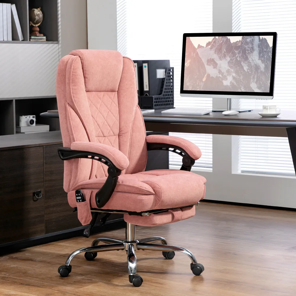 Fauteuil de bureau massant inclinable avec hauteur réglable et repose-pieds, rose Aosom