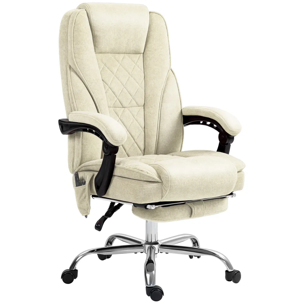 Fauteuil de bureau massant inclinable avec hauteur réglable et repose-pieds, beige Aosom