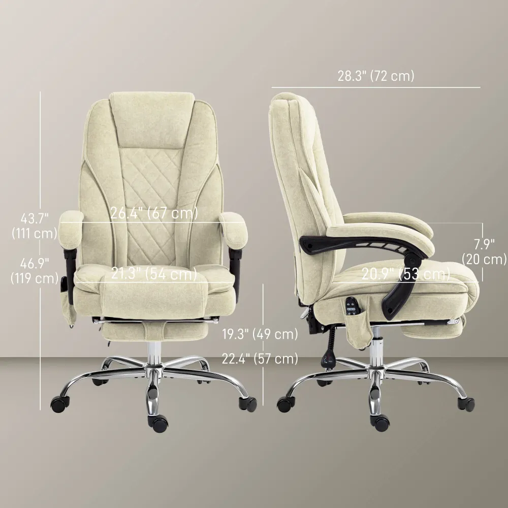 Fauteuil de bureau massant inclinable avec hauteur réglable et repose-pieds, beige Aosom