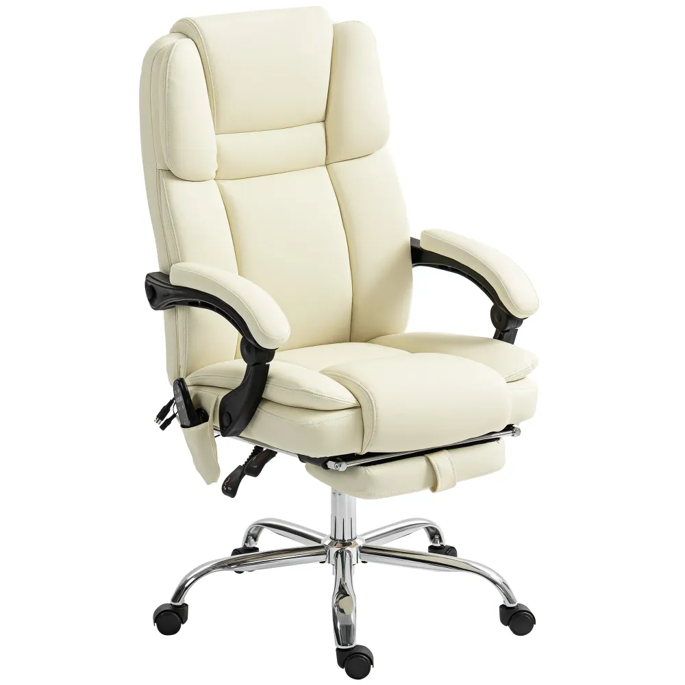 Fauteuil de bureau massant inclinable avec vibration à 6 points, repose-pieds et dossier haut, blanc Aosom