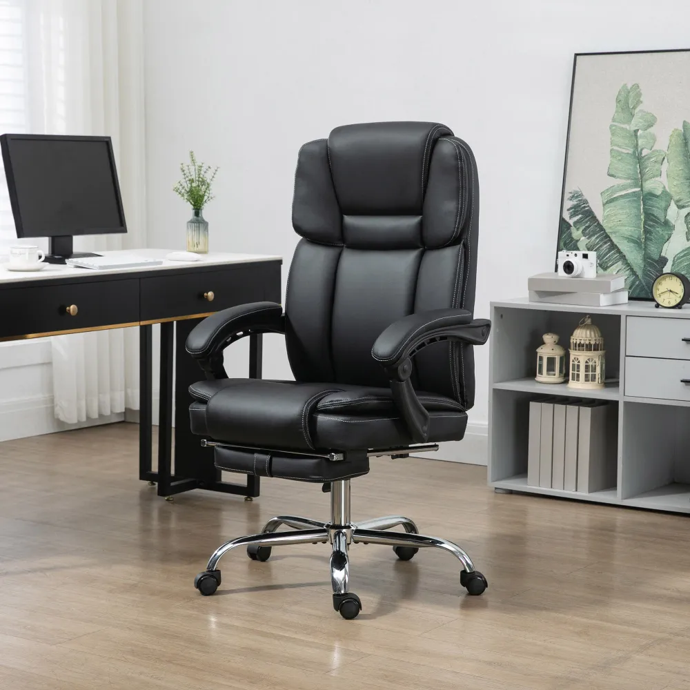 Fauteuil de bureau massant inclinable avec vibration à 6 points, repose-pieds et dossier haut, noir Aosom