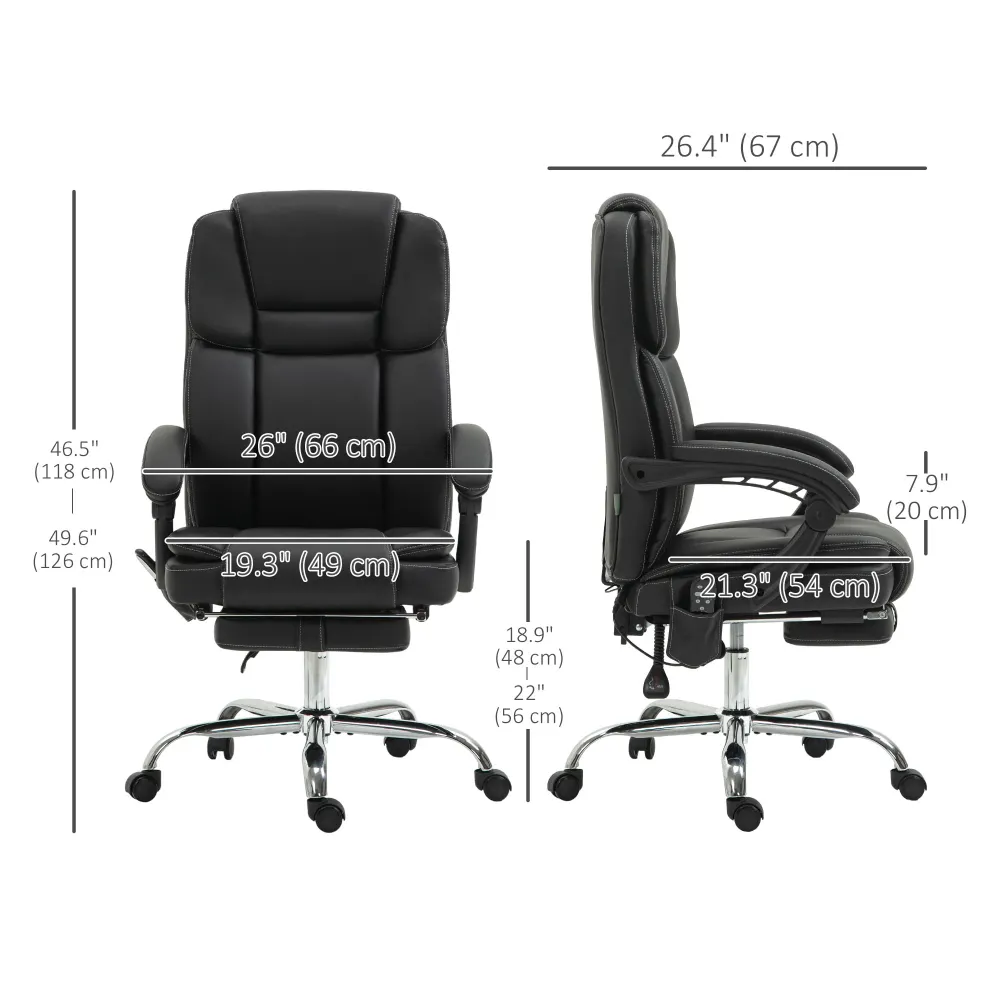 Fauteuil de bureau massant inclinable avec vibration à 6 points, repose-pieds et dossier haut, noir Aosom