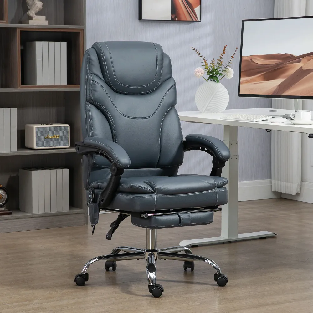 Fauteuil de bureau massant à 6 points avec repose-pieds, gris Aosom