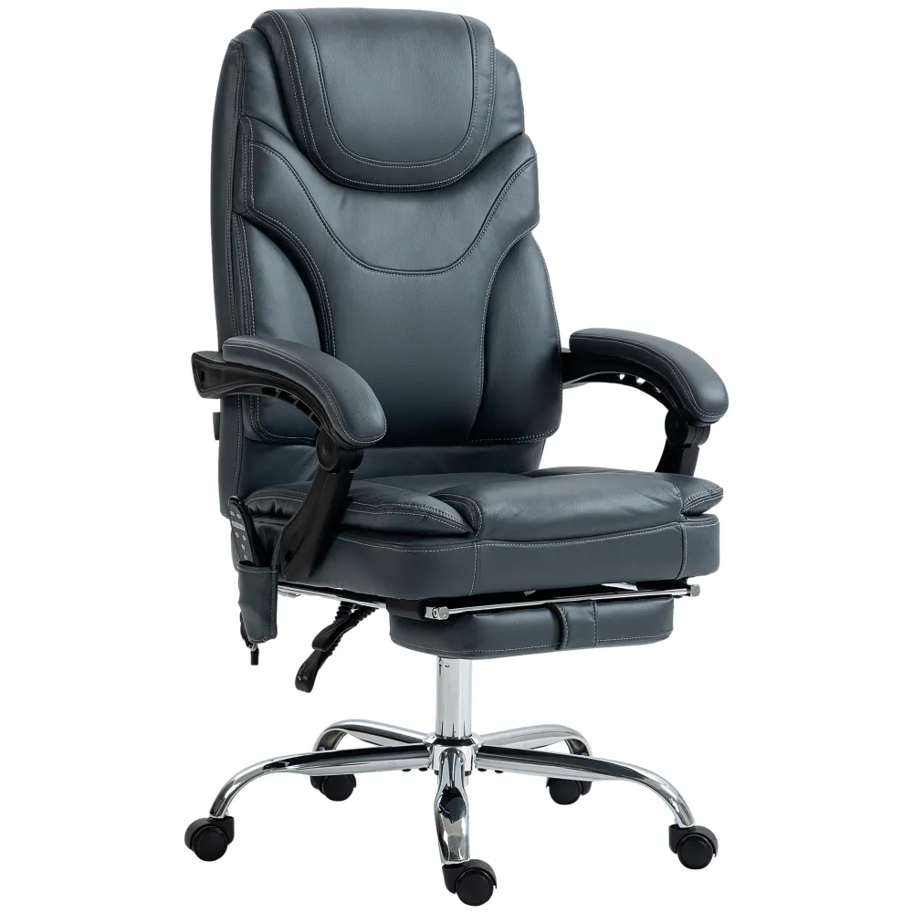 Fauteuil de bureau massant à 6 points avec repose-pieds, gris Aosom