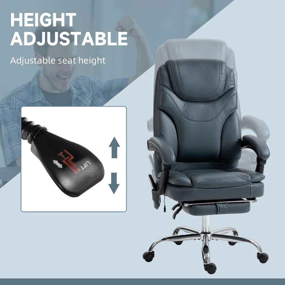 Fauteuil de bureau massant à 6 points avec repose-pieds, gris Aosom