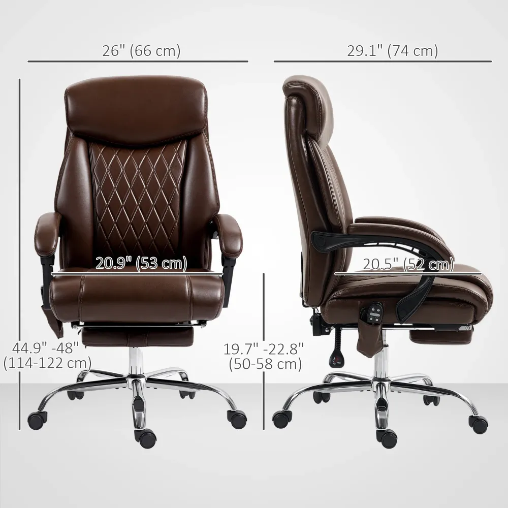 Fauteuil de bureau massant à 6 points avec télécommande, marron foncé Aosom