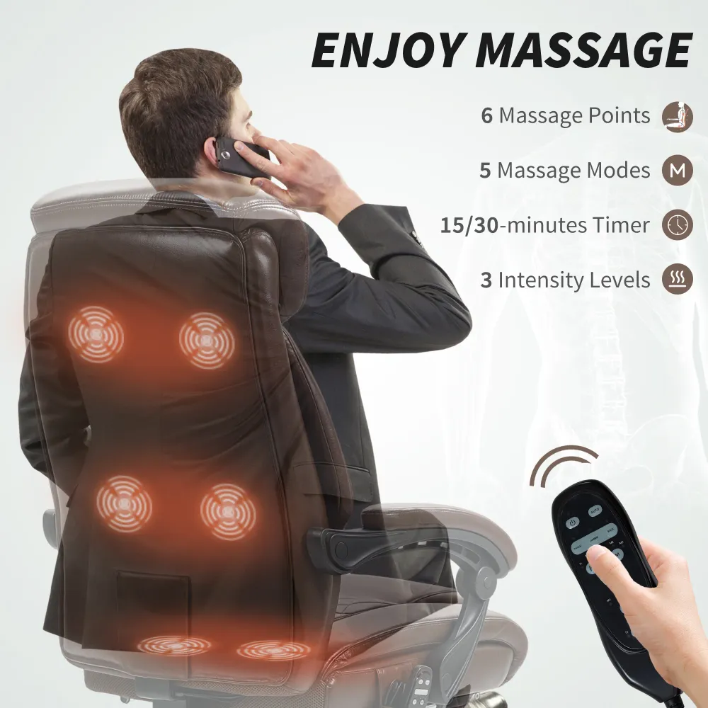 Fauteuil de bureau massant à 6 points avec télécommande, marron foncé Aosom