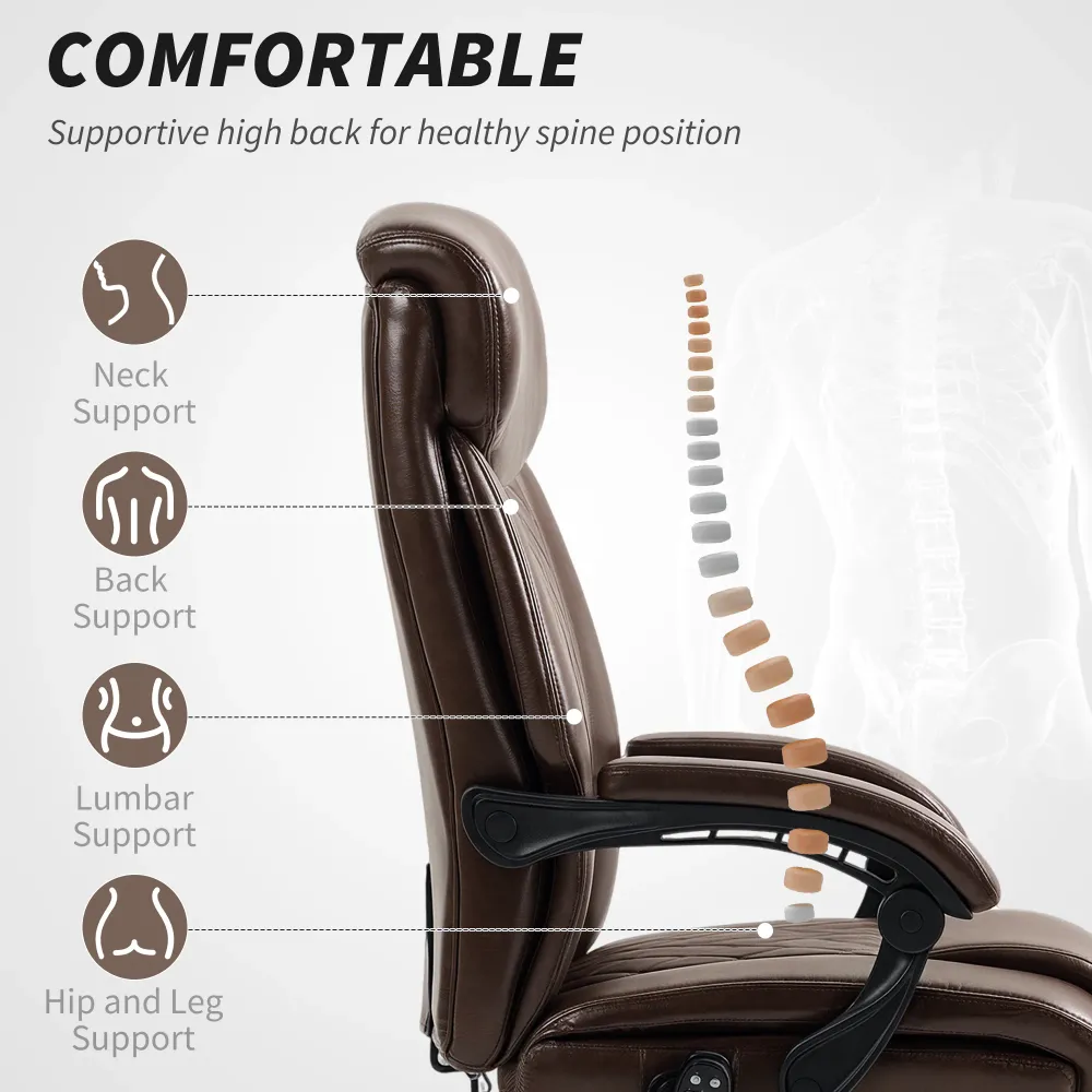 Fauteuil de bureau massant à 6 points avec télécommande, marron foncé Aosom