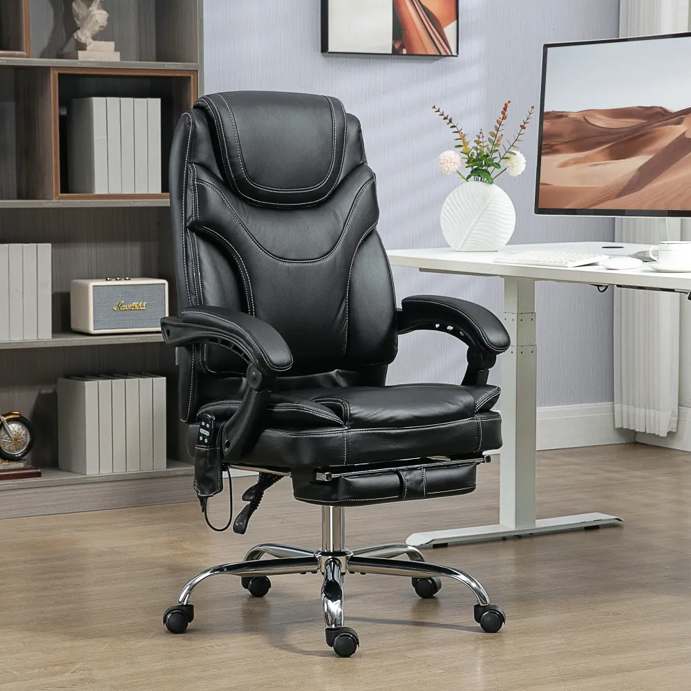Fauteuil de bureau massant à 6 points de vibration avec repose-pieds, noir Aosom