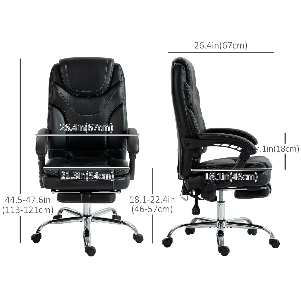 Fauteuil de bureau massant à 6 points de vibration avec repose-pieds, noir Aosom
