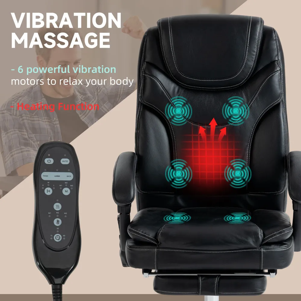 Fauteuil de bureau massant à 6 points de vibration avec repose-pieds, noir Aosom
