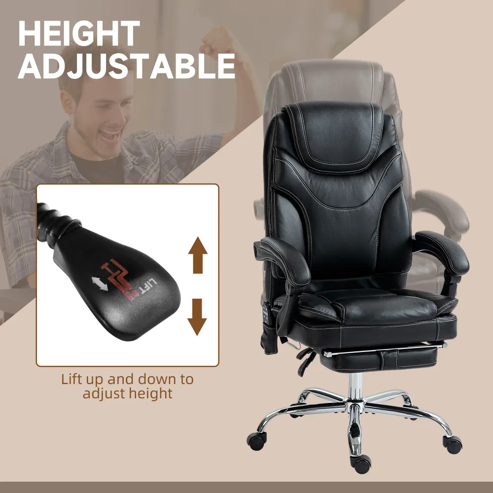 Fauteuil de bureau massant à 6 points de vibration avec repose-pieds, noir Aosom