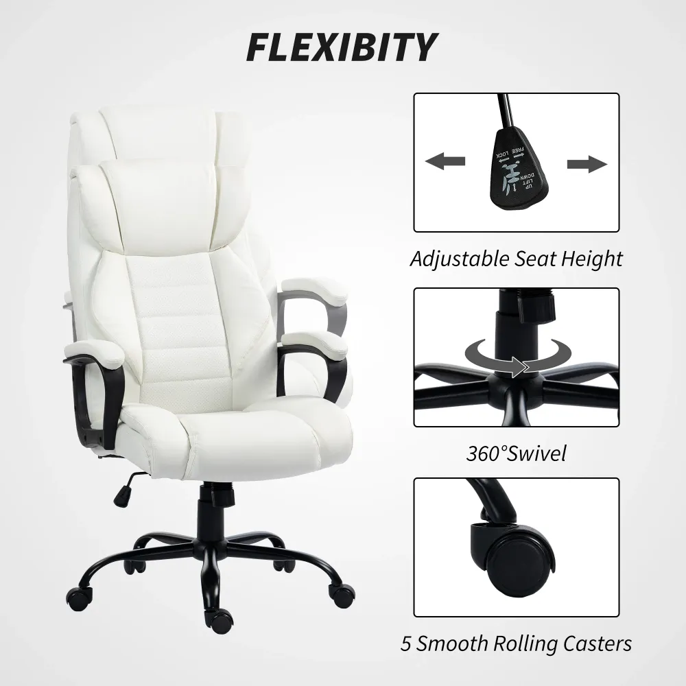 Fauteuil de bureau massant, vibration à 6 points, hauteur réglable, blanc Aosom