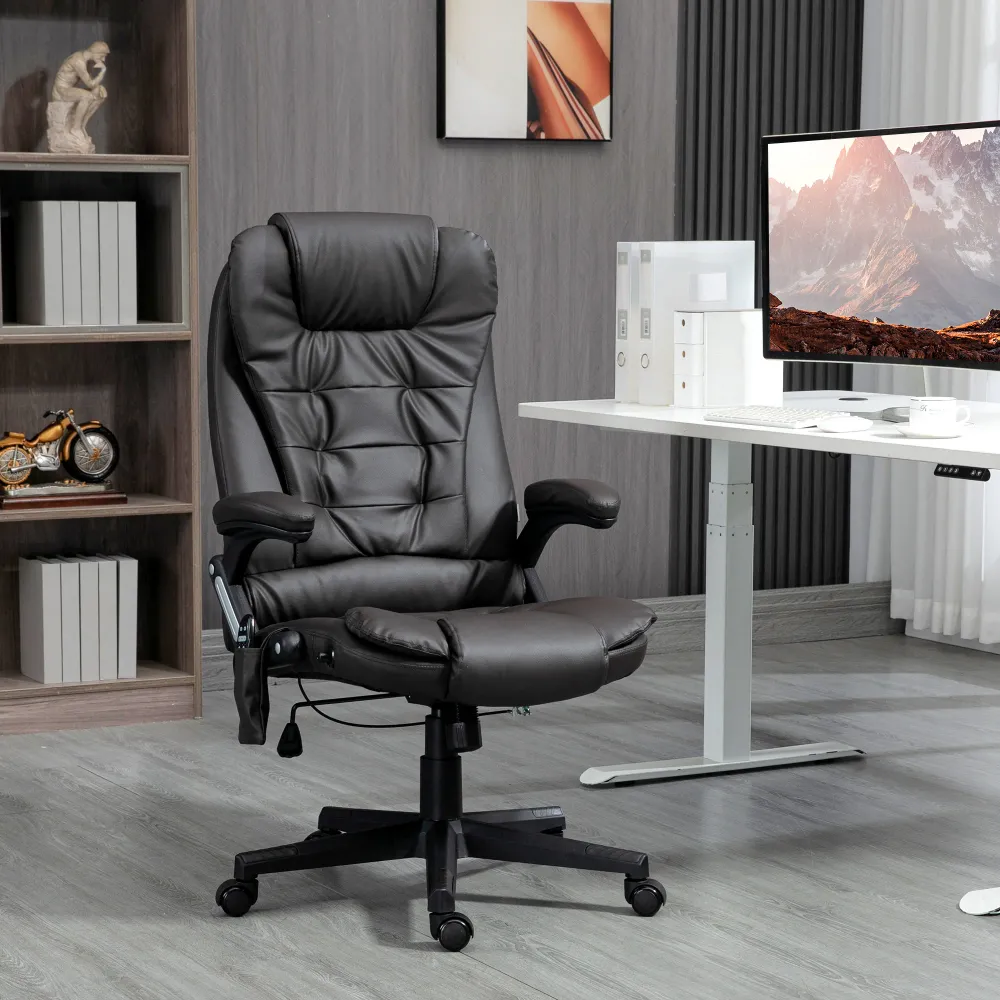 Fauteuil de bureau masseur et chauffant en similicuir Aosom