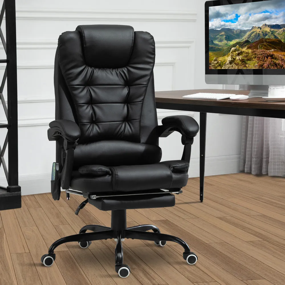 Fauteuil de bureau masseur inclinable avec repose-pieds, noir Aosom