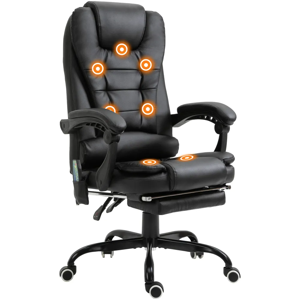 Fauteuil de bureau masseur inclinable avec repose-pieds, noir Aosom