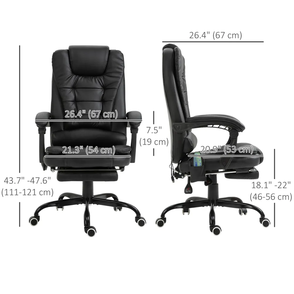 Fauteuil de bureau masseur inclinable avec repose-pieds, noir Aosom