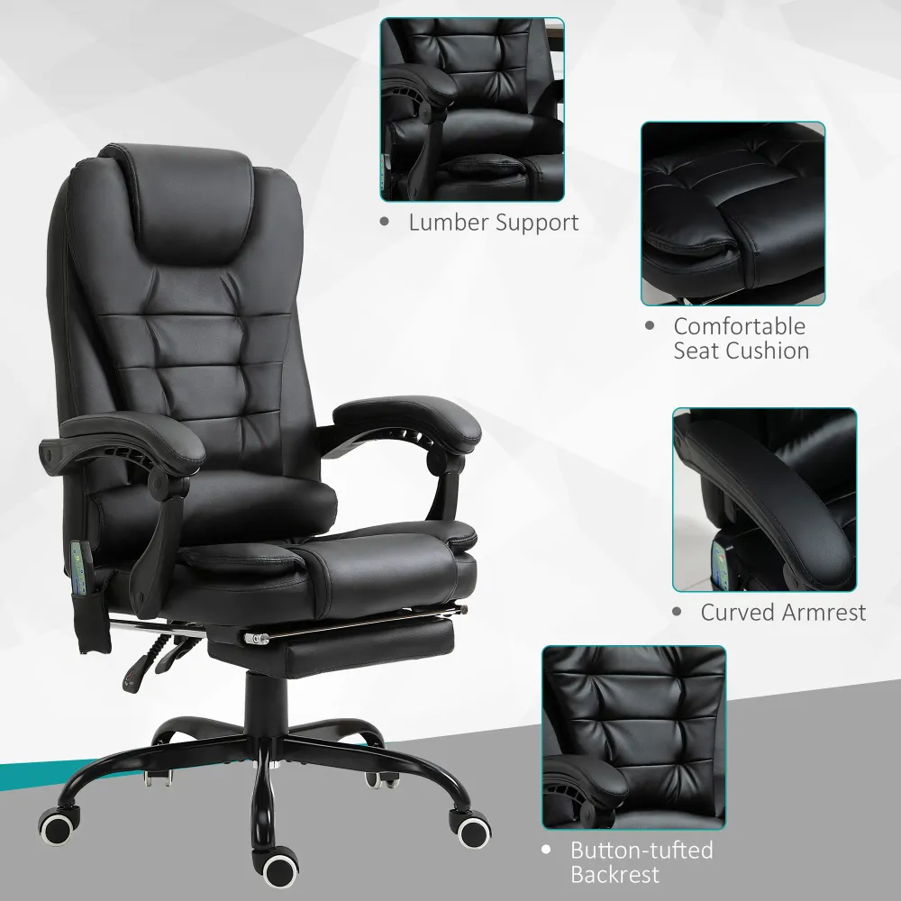 Fauteuil de bureau masseur inclinable avec repose-pieds, noir Aosom