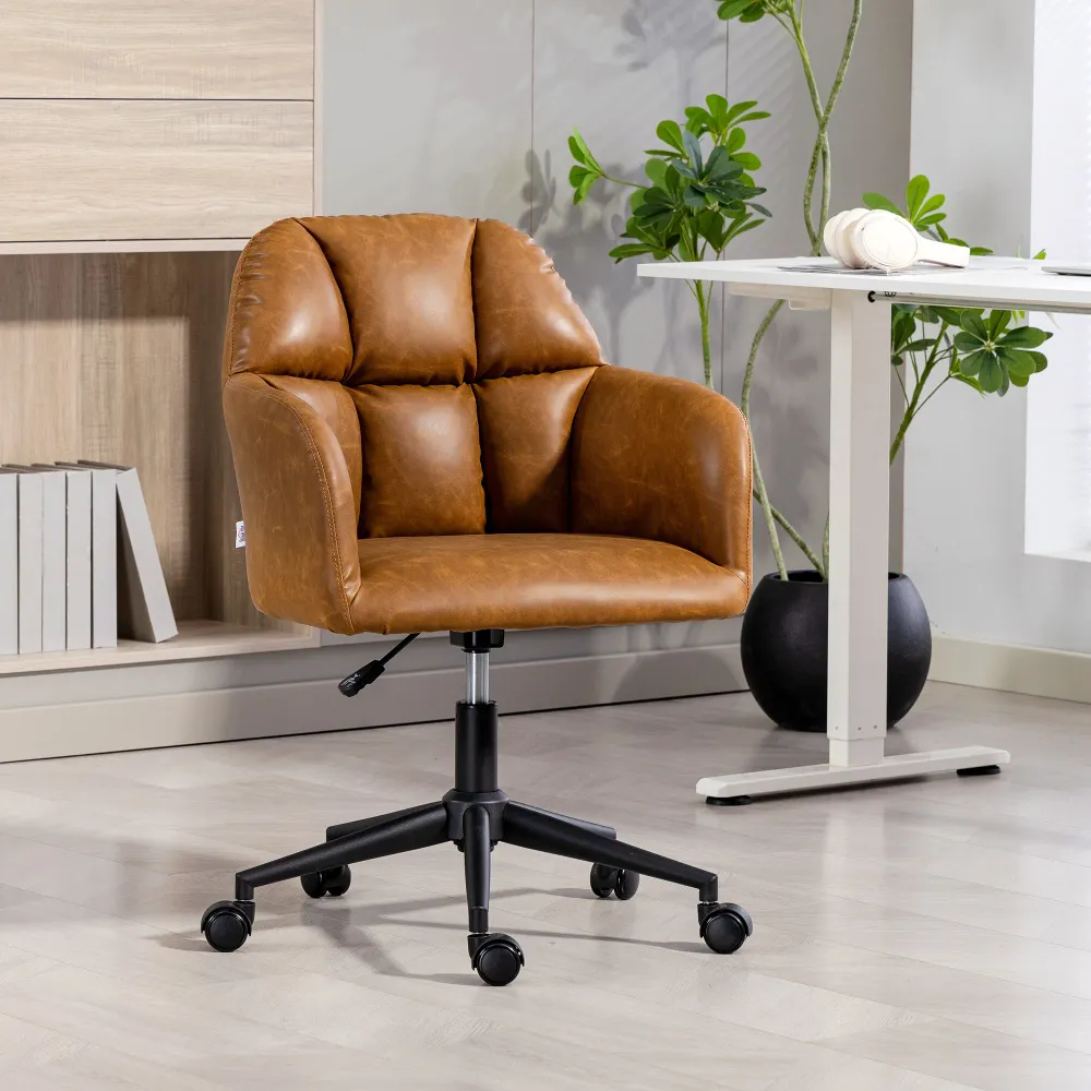 Fauteuil de bureau pivotant en similicuir à hauteur réglable, marron Aosom