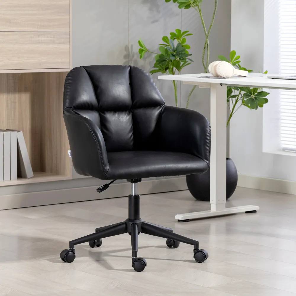 Fauteuil de bureau pivotant en similicuir à hauteur réglable, noir Aosom