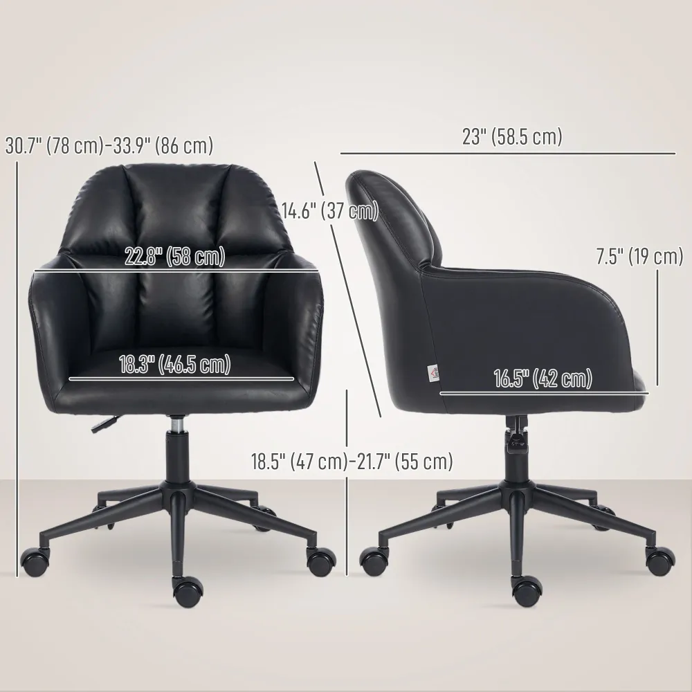 Fauteuil de bureau pivotant en similicuir à hauteur réglable, noir Aosom