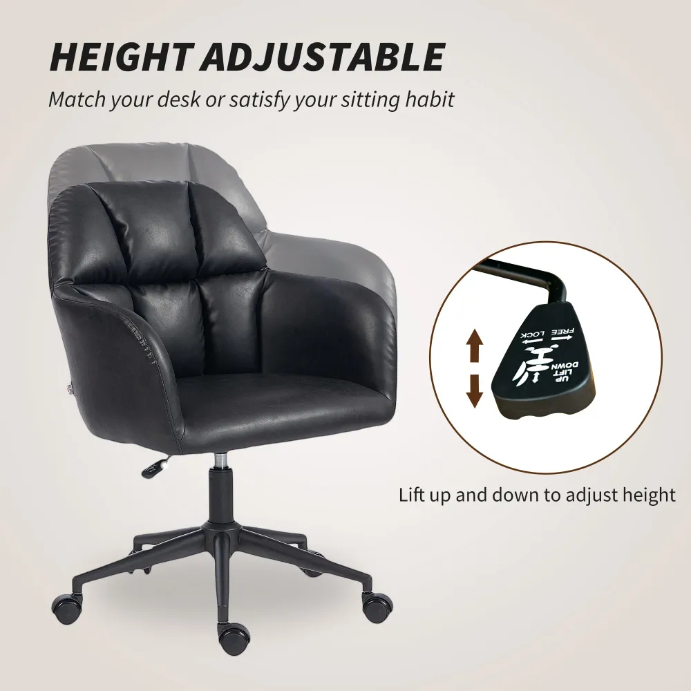 Fauteuil de bureau pivotant en similicuir à hauteur réglable, noir Aosom