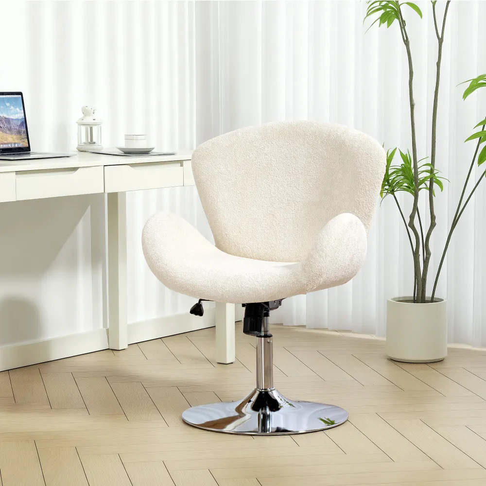 Fauteuil de bureau pivotant en velours avec assise large, blanc crème Aosom
